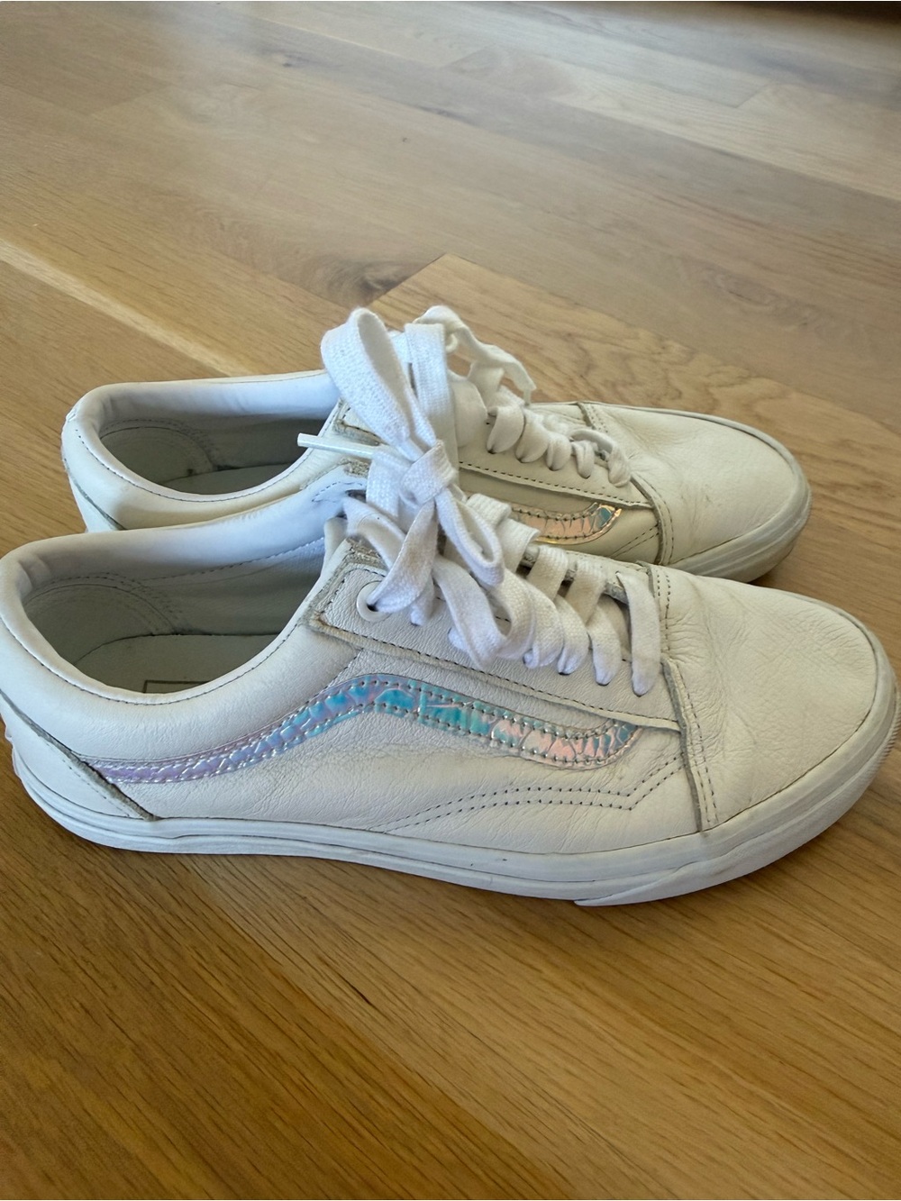 Vans White Leather Low-Top Sneakers with Iridescent Detail